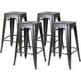 Metropolis Metal Backless Counter Stool in Gunmetal Powder Coated Steel (Set of 4)